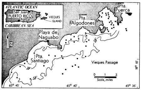 Map of a part of eastern Puerto Rico showing study area in Vieques Passage.