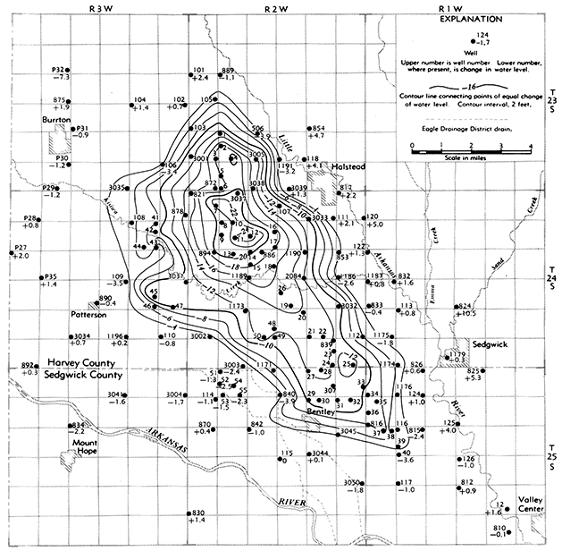 Change in water level from August 30, 1940, to December 31, 1960.