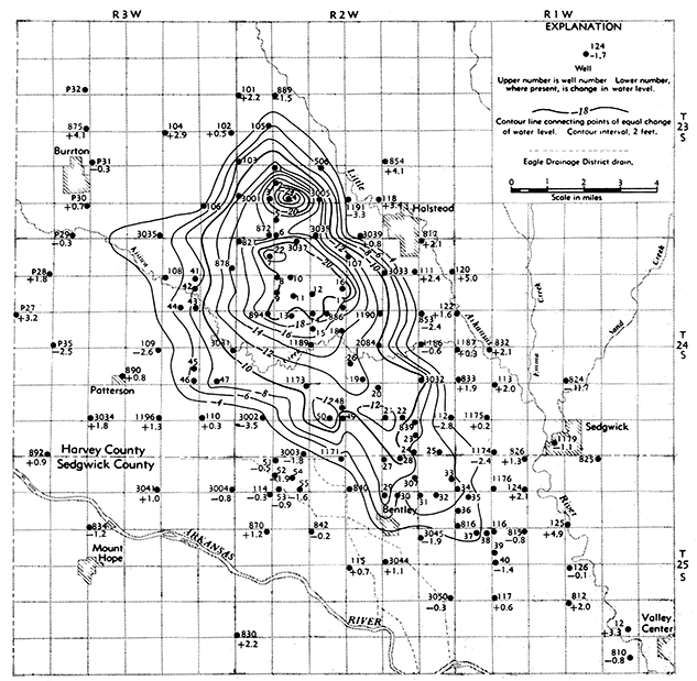 Change in water level from August 30, 1940, to December 31, 1961.