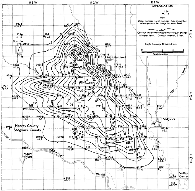 Change in water level from August 30, 1940, to December 31, 1964.