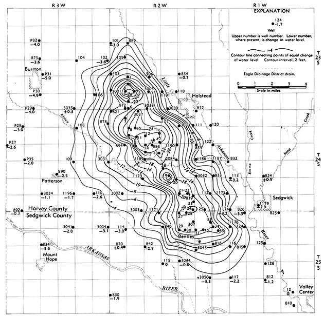 Change in water level from August 30, 1940, to December 31, 1955.