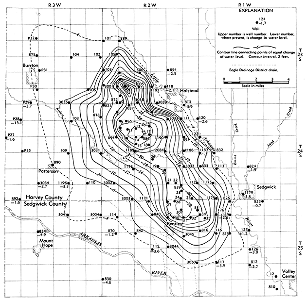 Change in water level from August 30, 1940, to December 31, 1956.