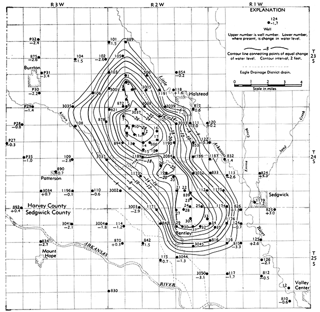 Change in water level from August 30, 1940, to December 31, 1957.