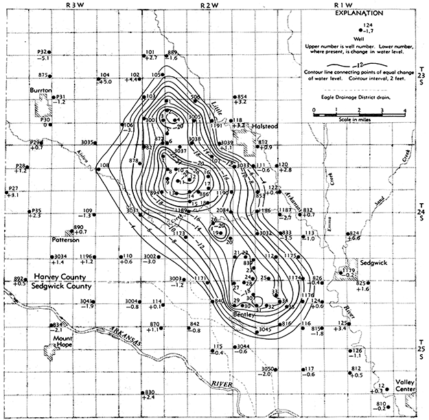 Change in water level from August 30, 1940, to December 31, 1958.