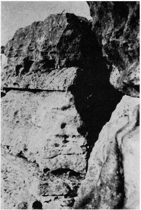 Black and white close-up photo of vertical joint in Winfield Limestone.