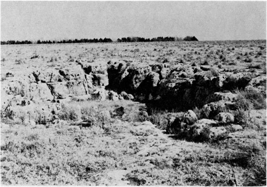 Black and white photo of sinkhole, Fort Riley Limestone.