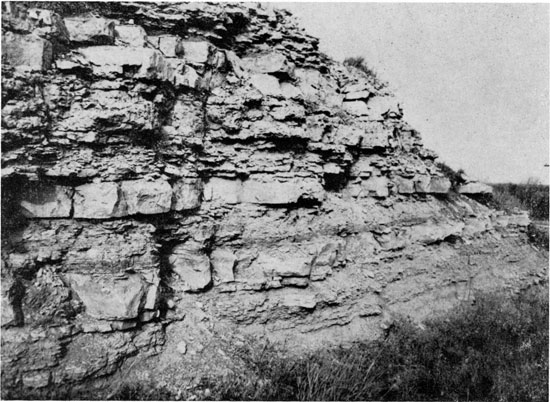 Black and white photo; Fort Riley Limestone.