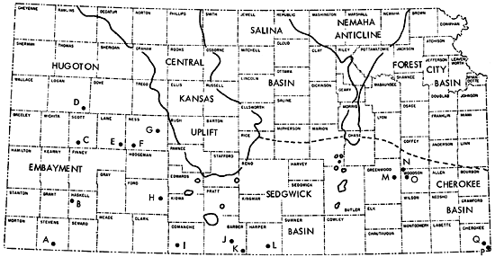 Cores located in southern half of state, located in Hougoton embayment, Sedgwick basin, and Cherokee basin.