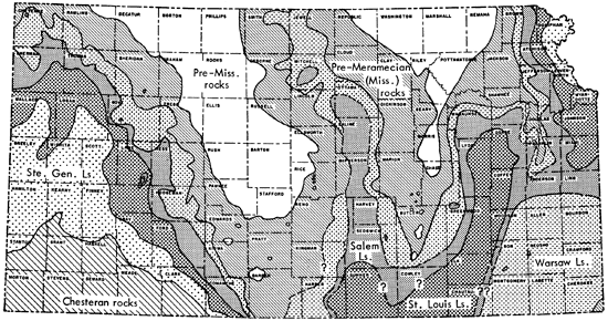 Simplified geologic map of Kansas showing Mississippian units