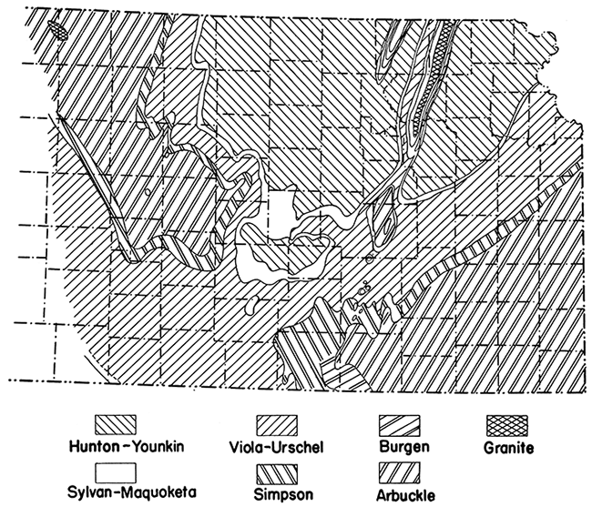 Eastern two-thirds of Kansas with distribution of pre-Mississippian rocks.