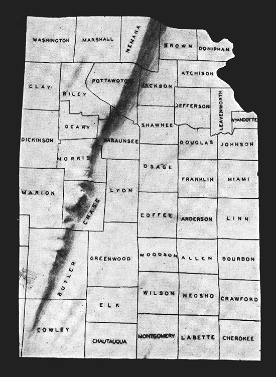 Map of Nemaha Ridge in eastern Kansas.