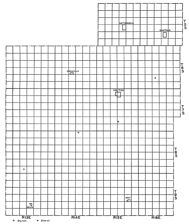 Base map of Jackson County, showing location of wells.