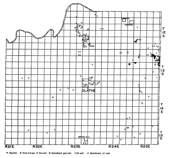 Base map of Johnson County, showing location of wells.