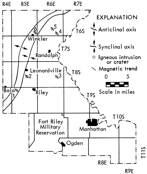 Map of Riley Co. showing locations of kimberlites.