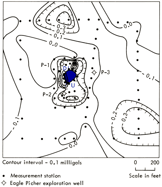 Map has low centered on mine, with two deeper lows on SE and north edge of mine boundary.