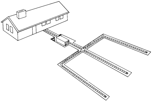 Tiles arranged in three rows extending out from tank.