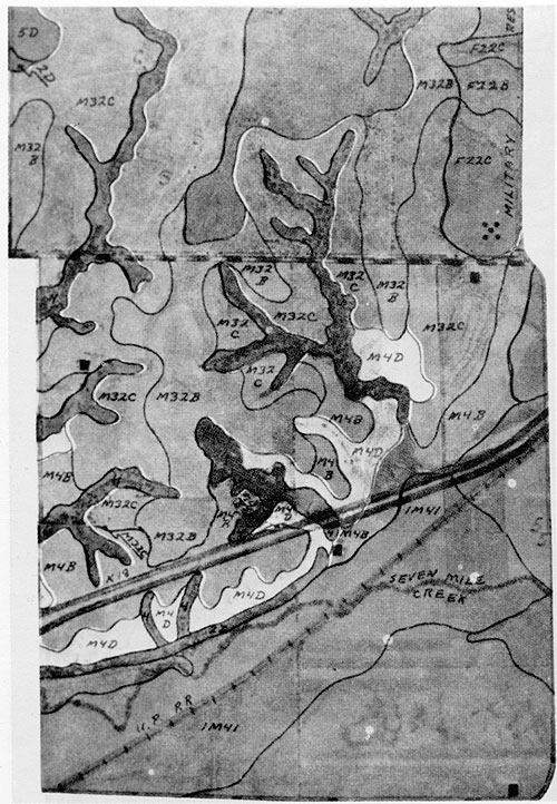 Hand drawn map of soil limitations near Seven Mile Creek in Riley County.