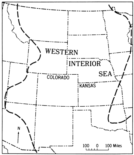 Western Interior Sea ranges from eastern Kansas west to central Utah.
