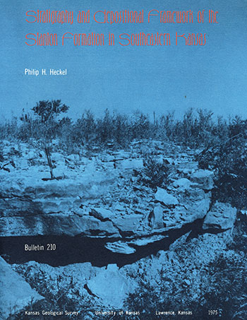small image of the cover of the book; black and white photo of outcrop printed on dark blue paper; text in red and white.