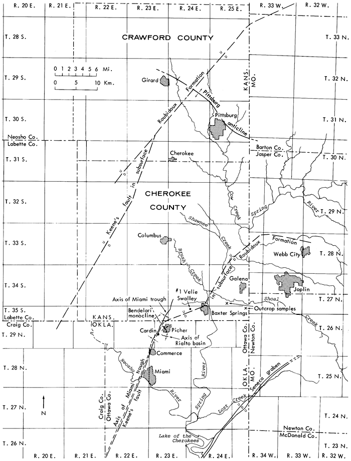 Structural features in southeast Kansas and surrounding states.