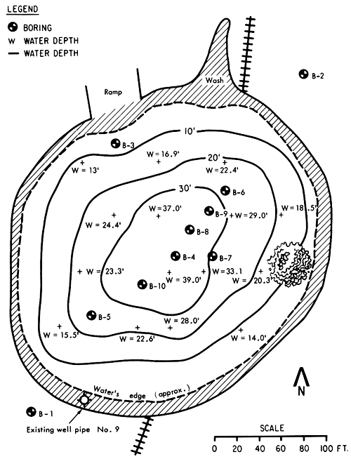 Test holes mostly in a line from SW through sinkhole to NE.