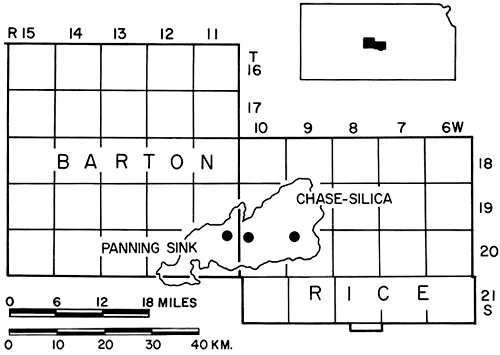 Three subsidence areas in Chase-Silica oil field, Barton and Rice counties.
