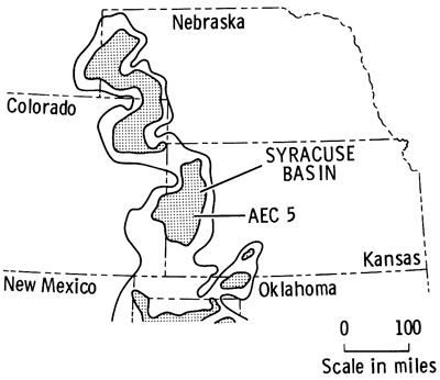 Test hole in in eastern part of Syracuse Basin, in evaporite zone, in far west-central Kansas.