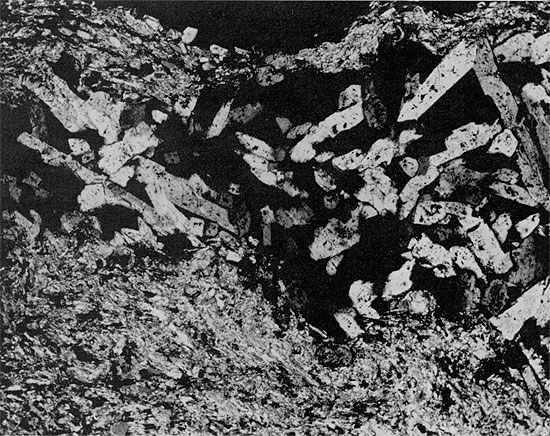 Black and white photo of core, anhydrite of Blaine Formation.