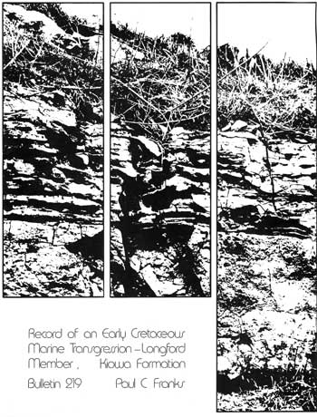 Cover of the book; white paper with black text and outcrop photo changed to high-contrast black and white.
