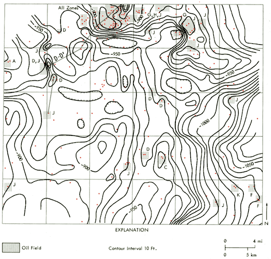 Highs located in far northcentral, northeast, and southwest; lows in far south and northcentral.