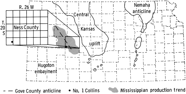 Borehole studied is in far SW part of Ness Co., at southern end of Mississippian production trend.