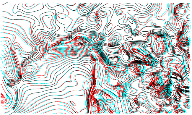 Aeromagnetic map of Delaware Pluton, southeast Missouri, red-blue 3-D.