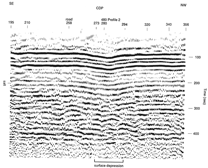 Seismic section of profile 1, Janssen sink.