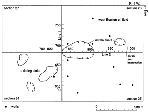 CDP-number location map of Punkin Center sink seismic profiles.