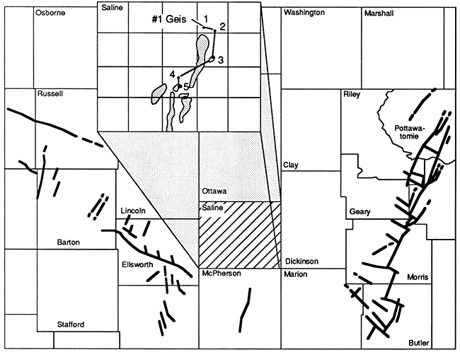 Map of north-central Kansas showing test hole in Saline County.