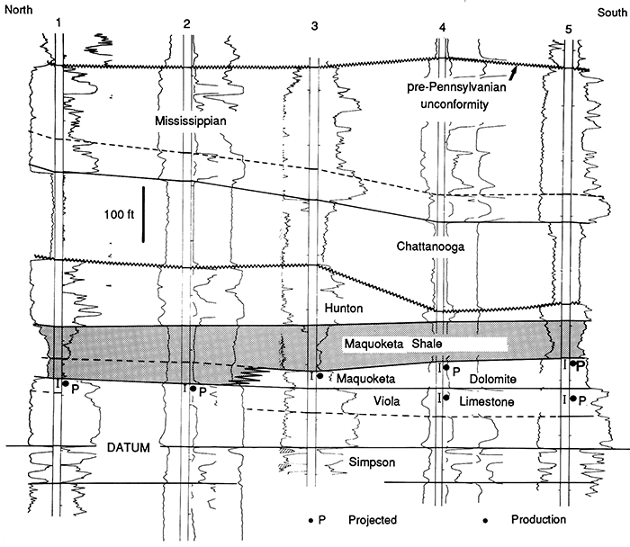 North-south cross section created from wireline logs.