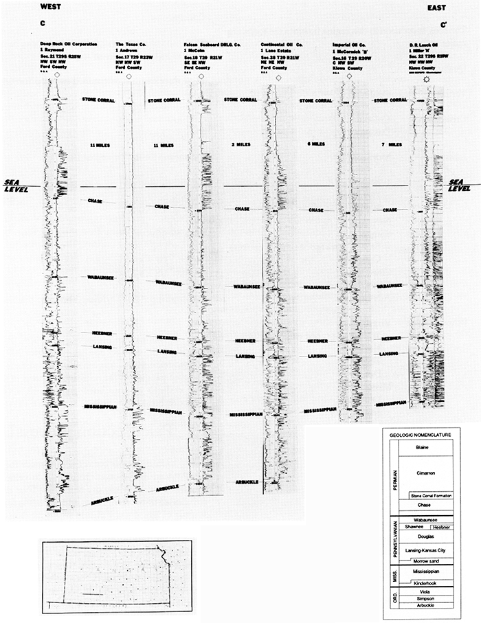 Type well-log cross section for area of study in southwestern Kansas.
