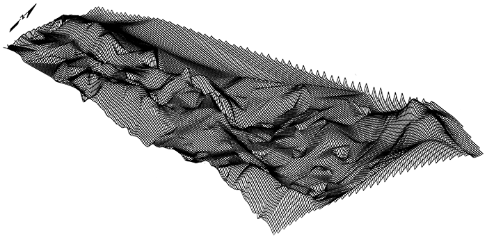 Magnetic data displayed as 3-D fishnet.