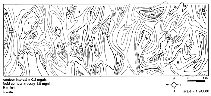 Bouguer gravity map, with wells plotted, Johnson County.