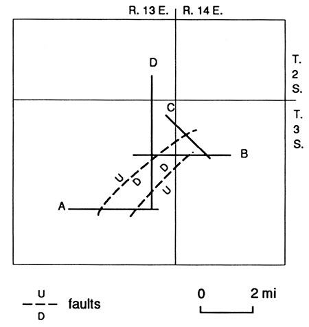 Location of four seismic lines shown.