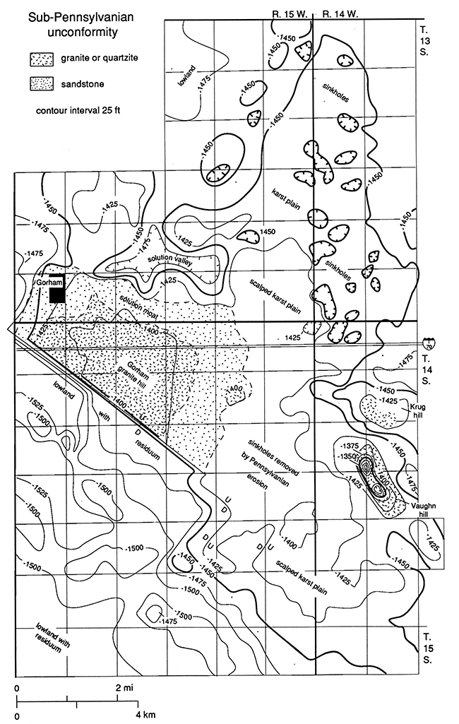 Sub-Pennsylvanian surface, or top of Arbuckle.