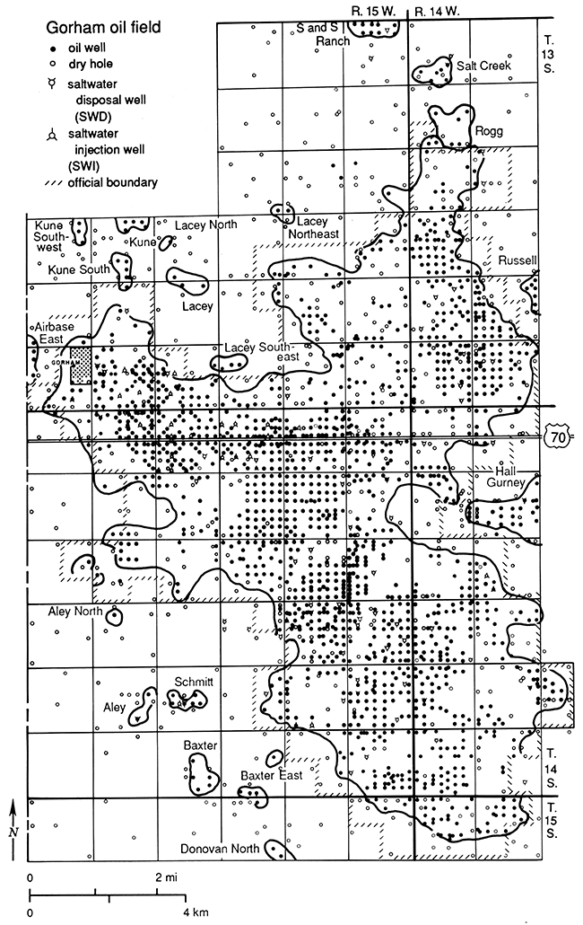 Gorham oil field showing well locations.