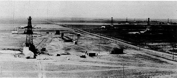 Gorham oil field, April 14, 1928, a portion of a panoramic photograph; view to the southwest.