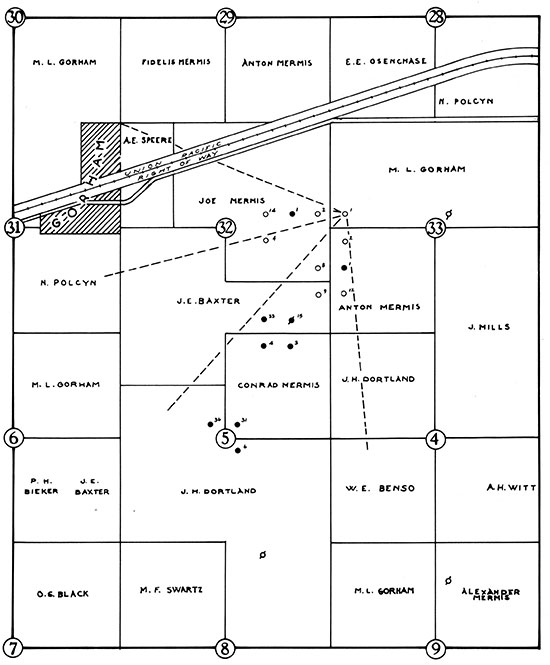 Historical map of the Gorham oil field, April 14, 1928.