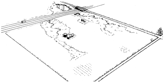 Sketch from photo of Roubach lease, 1986.
