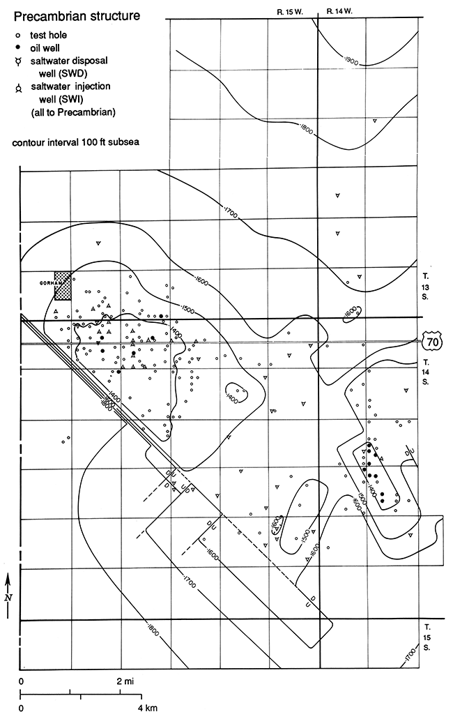 Precambrian structure; contour interval 100 ft.