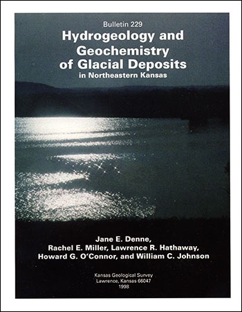Cover of the book; dark color photo of sunset over Clinton Lake, Douglas County, white border, white text.