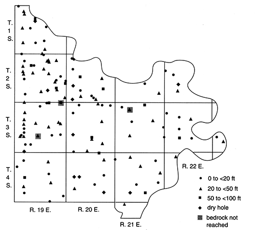 Depth to water in wells and test wells, Doniphan County.