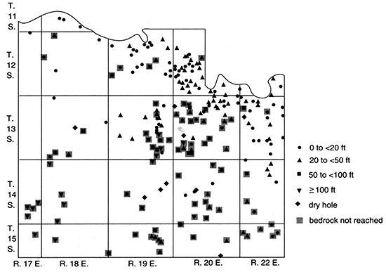 Depth to water in wells and test wells, Douglas County.