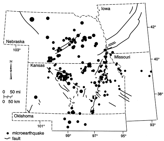 Map of NE Kansas showing structural features, such as Humboldt fault zone, Brownville syncline, and Worden fault.